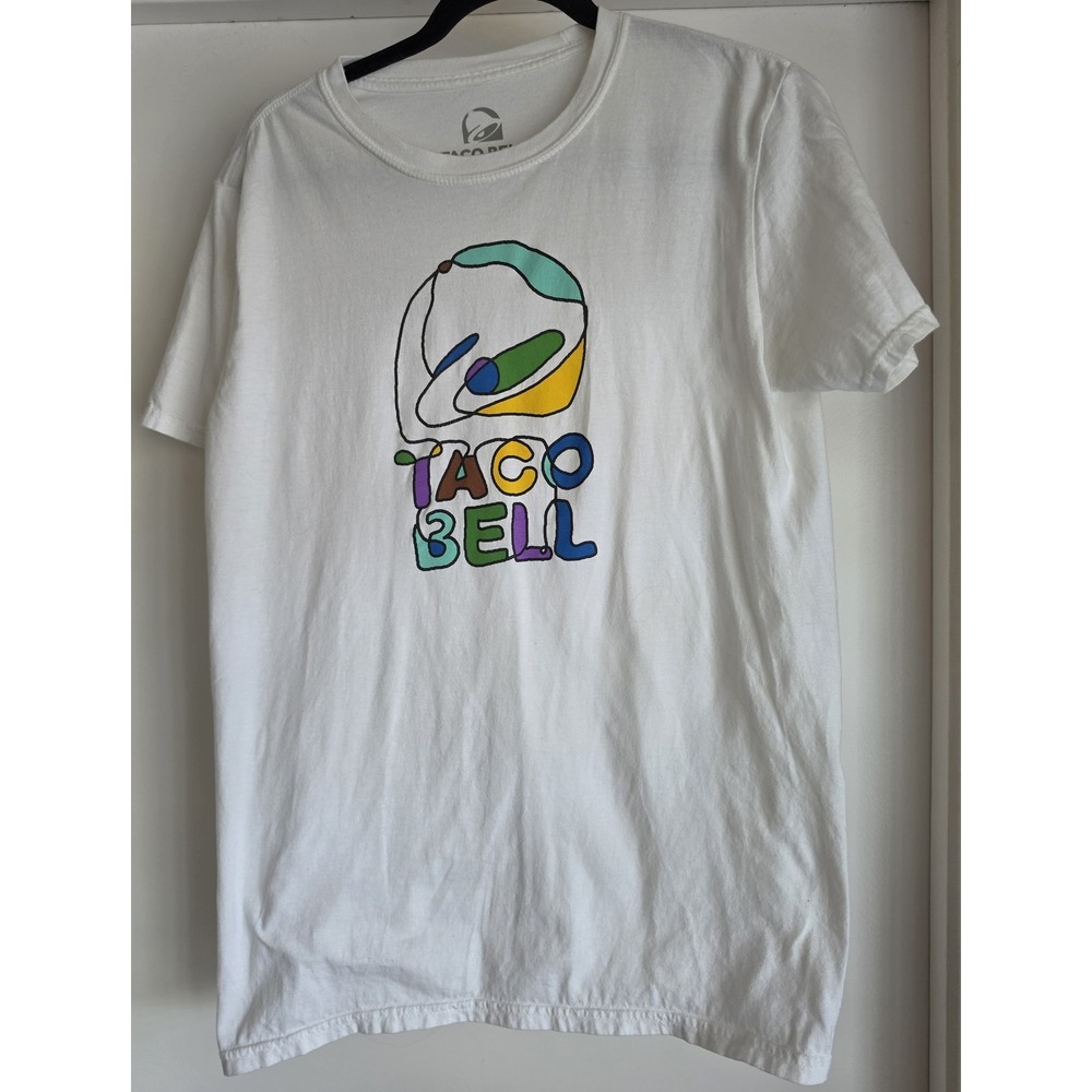 Taco Bell T-Shirt Medium White Graphic Print Cotton Casual Unisex Tee Top